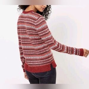 Anne Taylor LOFT Red Fair Isle Lightweight Crewneck Sweater, Women's Size M